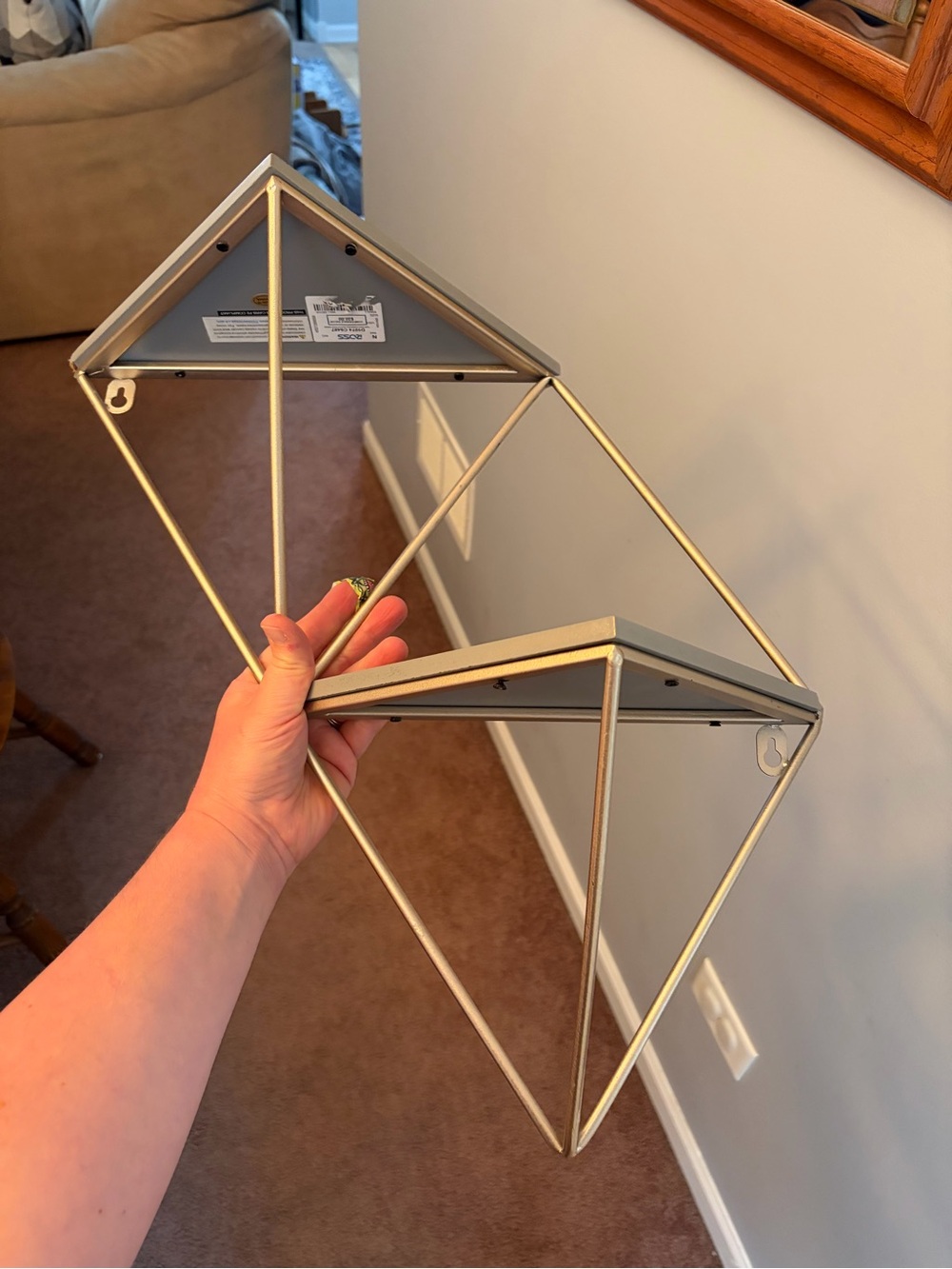 Gold Metal Triangle Wall Shelf - Home Wall Decor